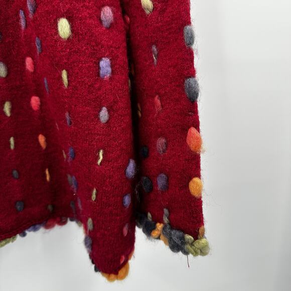 Design Options Cardigan Sweater Womens Large Red Multicolor Art Button Wool - Picture 8 of 15